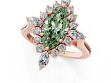 Rose gold Fancy Green Marquise Cut Halo Diamond Cluster Ring with Marquise and Round Stones on a White Gold Band with Prong Setting_1