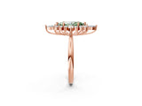 Rose gold Fancy Green Marquise Cut Halo Diamond Cluster Ring with Marquise and Round Stones on a White Gold Band with Prong Setting_2