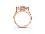 Rose gold Fancy Green Marquise Cut Halo Diamond Cluster Ring with Marquise and Round Stones on a White Gold Band with Prong Setting_3