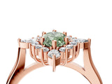 Rose gold Fancy Green Marquise Cut Halo Diamond Cluster Ring with Marquise and Round Stones on a White Gold Band with Prong Setting_4