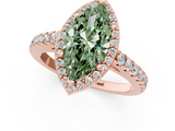 Rose gold Fancy Green Marquise  Cut Halo Diamond Engagement Ring with Pave Band and Four-Prong Setting_29