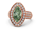 Rose gold Fancy Green Marquise Cut Halo Diamond Engagement Ring with Pave Split Shank and Four-Prong Setting