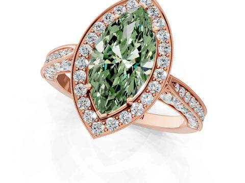 Rose gold Fancy Green Marquise Cut Halo Diamond Engagement Ring with Split Shank Band and Four-Prong Setting_1