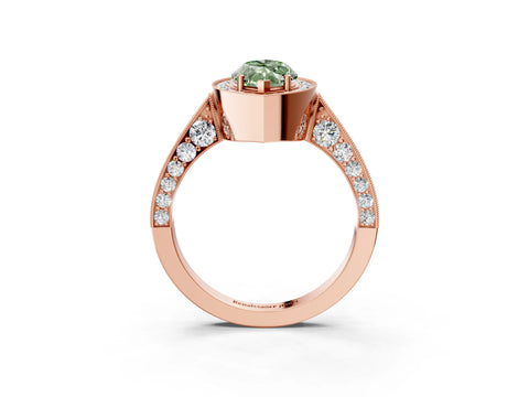 Rose gold Fancy Green Marquise Cut Halo Diamond Engagement Ring with Split Shank Band and Four-Prong Setting_3