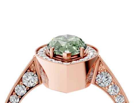 Rose gold Fancy Green Marquise Cut Halo Diamond Engagement Ring with Split Shank Band and Four-Prong Setting_4