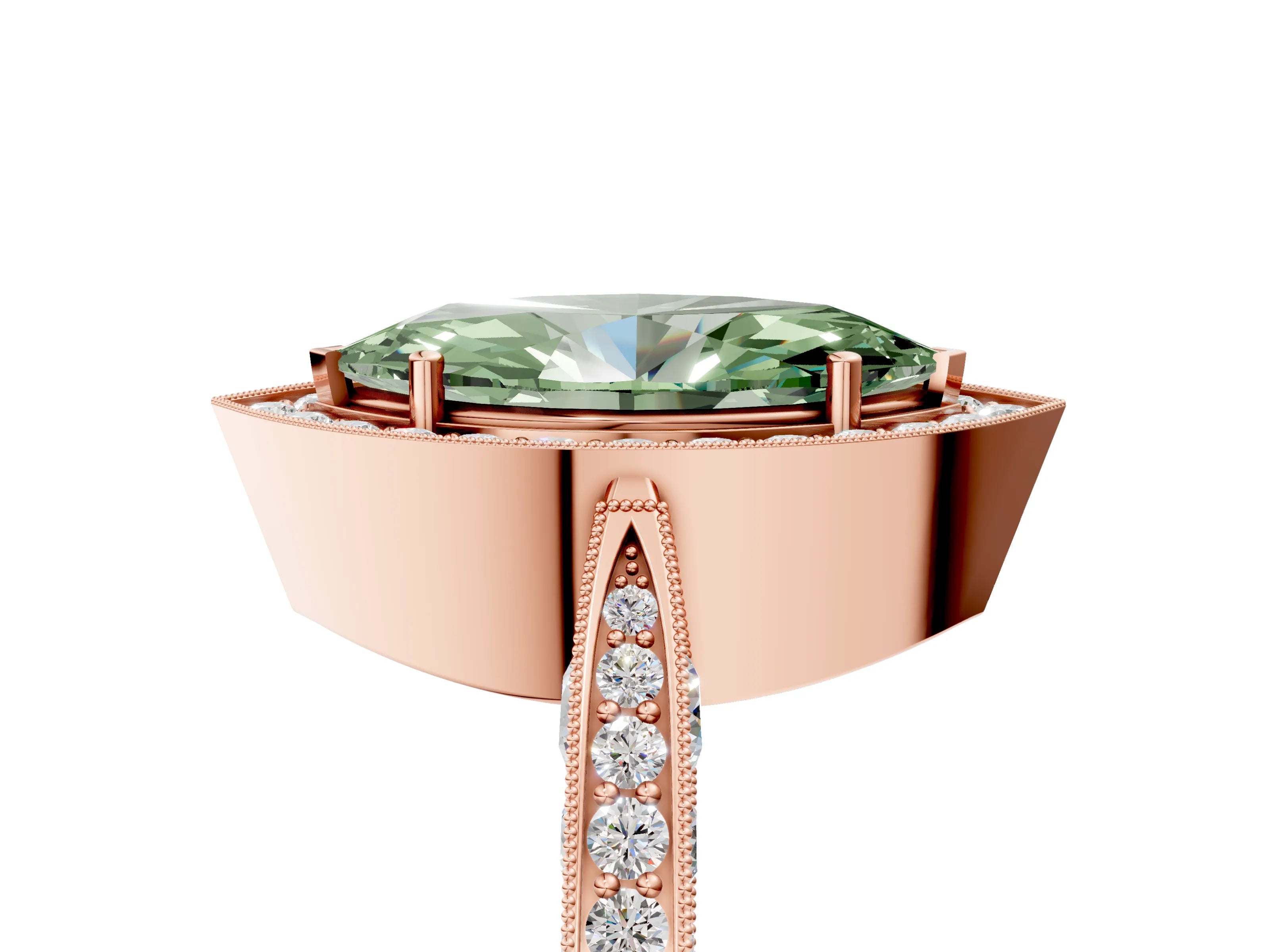 Rose gold Fancy Green Marquise Cut Halo Diamond Engagement Ring with Split Shank Band and Four-Prong Setting_5