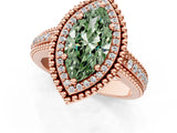 Rose gold Fancy Green Marquise Cut Halo Diamond Ring with Beaded Split Shank and Four-Prong Setting_1