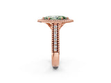 Rose gold Fancy Green Marquise Cut Halo Diamond Ring with Beaded Split Shank and Four-Prong Setting_2