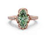 Rose gold Fancy Green Marquise  Cut Halo Diamond Ring with Channel Set Band and Four-Prong Setting_32