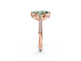 Rose gold Fancy Green Marquise  Cut Halo Diamond Ring with Channel Set Band and Four-Prong Setting_34