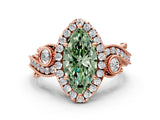 Rose gold Fancy Green Marquise Cut Halo Diamond Ring with Milgrain and Bezel Accents on a Split Shank Band_12