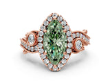 Rose gold Fancy Green Marquise Cut Halo Diamond Ring with Milgrain and Bezel Accents on a Split Shank Band_12