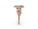 Rose gold Fancy Green Marquise Cut Halo Diamond Ring with Milgrain and Bezel Accents on a Split Shank Band_14