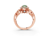 Rose gold Fancy Green Marquise Cut Halo Diamond Ring with Milgrain and Bezel Accents on a Split Shank Band_15