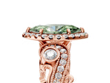 Rose gold Fancy Green Marquise Cut Halo Diamond Ring with Milgrain and Bezel Accents on a Split Shank Band_17