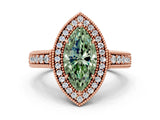 Rose gold Fancy Green Marquise  Cut Halo Diamond Ring with Pavé Band and Four-Prong Setting_59