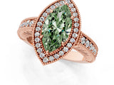 Rose gold Fancy Green Marquise  Cut Halo Diamond Ring with Pavé Band and Four-Prong Setting_60