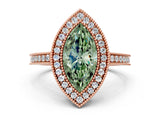 Rose gold Fancy Green Marquise  Cut Halo Diamond Ring with Pavé Band and Milgrain Prong Setting_32