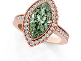 Rose gold Fancy Green Marquise  Cut Halo Diamond Ring with Pavé Band and Milgrain Prong Setting_33