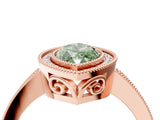 Rose gold Fancy Green Marquise  Cut Halo Diamond Ring with Pavé Band and Milgrain Prong Setting_36