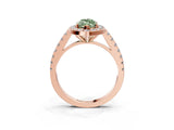 Rose gold Fancy Green Marquise Cut Halo Diamond Ring with Pavé Band and Three-Prong Setting_3