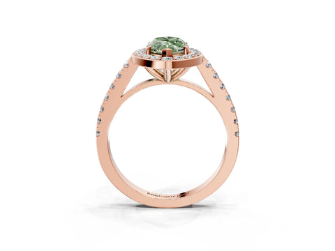 Rose gold Fancy Green Marquise Cut Halo Diamond Ring with Pavé Band and Three-Prong Setting_3