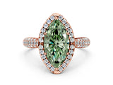 Rose gold Fancy Green Marquise Cut Halo Diamond Ring with Pavé Band