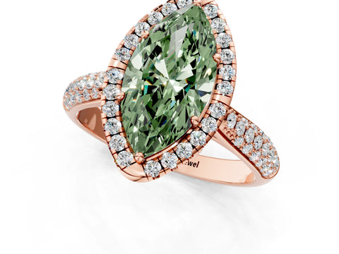 Rose gold Fancy Green Marquise Cut Halo Diamond Ring with Pavé Band_1