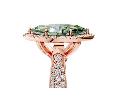 Rose gold Fancy Green Marquise Cut Halo Diamond Ring with Pavé Band_5