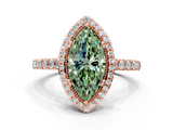 Rose gold Fancy Green Marquise  Cut Halo Diamond Ring with Pave Band and Four-Prong Setting_24