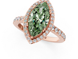 Rose gold Fancy Green Marquise  Cut Halo Diamond Ring with Pave Band and Four-Prong Setting_25