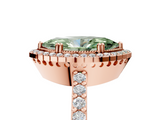 Rose gold Fancy Green Marquise  Cut Halo Diamond Ring with Pave Band and Four-Prong Setting_29
