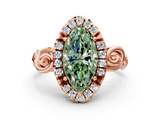 Rose gold Fancy Green Marquise  Cut Halo Diamond Ring with Scrollwork Band and Four-Prong Setting_101