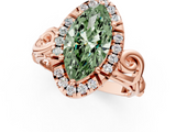 Rose gold Fancy Green Marquise  Cut Halo Diamond Ring with Scrollwork Band and Four-Prong Setting_102