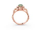 Rose gold Fancy Green Marquise  Cut Halo Diamond Ring with Scrollwork Band and Four-Prong Setting_104