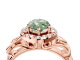 Rose gold Fancy Green Marquise  Cut Halo Diamond Ring with Scrollwork Band and Four-Prong Setting_105