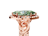 Rose gold Fancy Green Marquise  Cut Halo Diamond Ring with Scrollwork Band and Four-Prong Setting_106