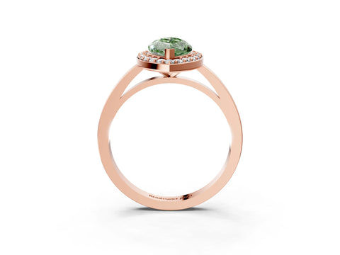 Rose gold Fancy Green Marquise Cut Halo Diamond Ring with Solitaire Band and Prong Setting_3