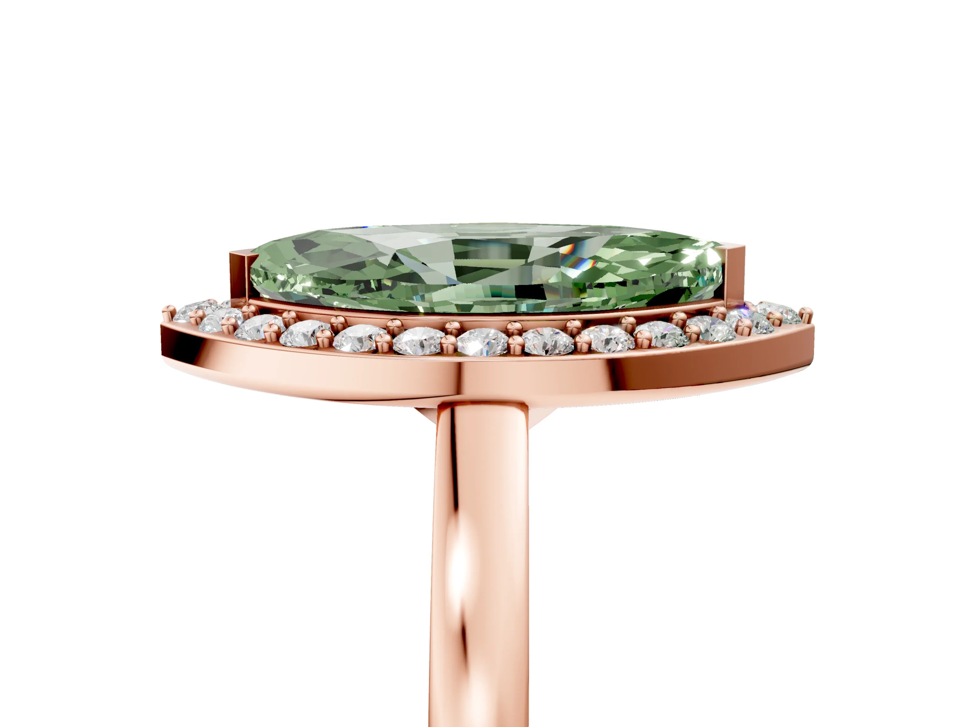 Rose gold Fancy Green Marquise Cut Halo Diamond Ring with Solitaire Band and Prong Setting_5