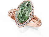 Rose gold Fancy Green Marquise Cut Halo Diamond Solitaire with Filigree Band and Four-Prong Setting_1