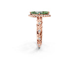 Rose gold Fancy Green Marquise Cut Halo Diamond Solitaire with Filigree Band and Four-Prong Setting_2