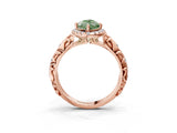 Rose gold Fancy Green Marquise Cut Halo Diamond Solitaire with Filigree Band and Four-Prong Setting_3