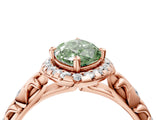 Rose gold Fancy Green Marquise Cut Halo Diamond Solitaire with Filigree Band and Four-Prong Setting_4