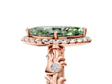 Rose gold Fancy Green Marquise Cut Halo Diamond Solitaire with Filigree Band and Four-Prong Setting_5