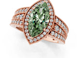 Rose gold Fancy Green Marquise Cut Halo Diamond Split Shank Ring with Prong Setting_1