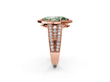 Rose gold Fancy Green Marquise Cut Halo Diamond Split Shank Ring with Prong Setting_2