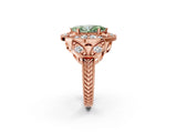 Rose gold Fancy Green Marquise Cut Halo Milgrain Diamond Engagement Ring with Leaf Band and Four-Prong Setting_2