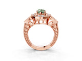 Rose gold Fancy Green Marquise Cut Halo Milgrain Diamond Engagement Ring with Leaf Band and Four-Prong Setting_3