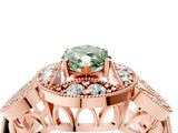 Rose gold Fancy Green Marquise Cut Halo Milgrain Diamond Engagement Ring with Leaf Band and Four-Prong Setting_4