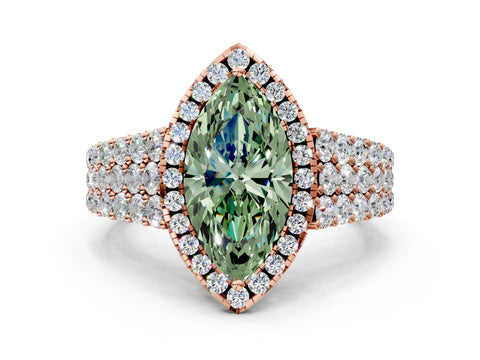 Rose gold Fancy Green Marquise Cut Halo Pavé Diamond Engagement Ring with Split Shank and Four-Prong Setting_3
